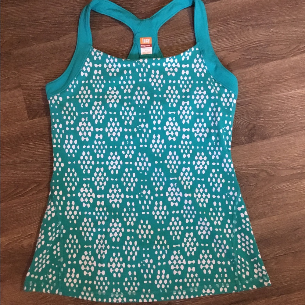 Lucy Power top, green & white, Medium